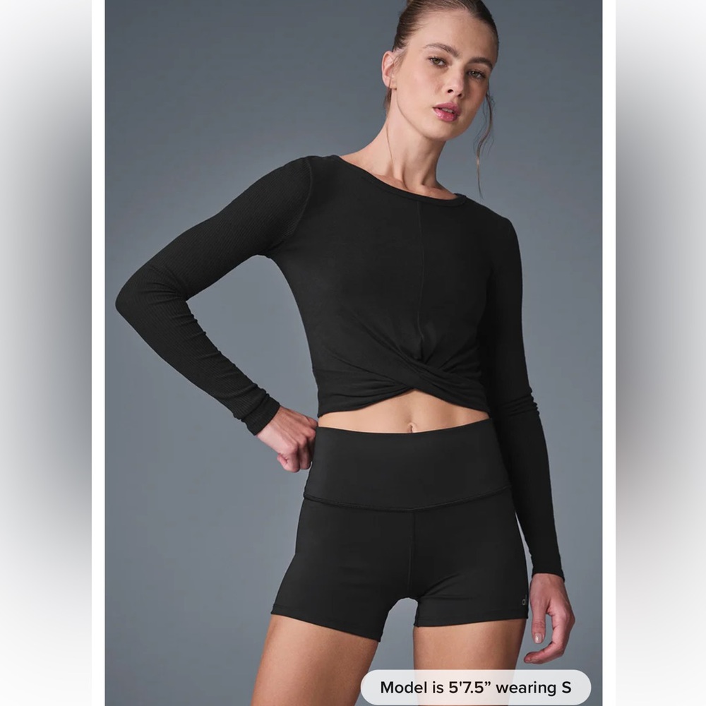Black Long Sleeve Crop Top and Shorts Set